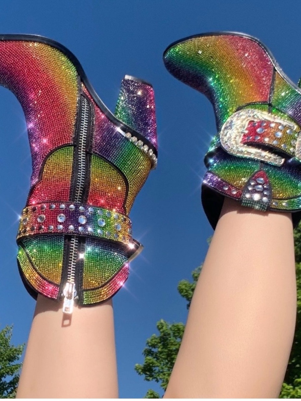Dolls Kill CLUB EXX Pride Rainbow Sheriff Shine Rhinestone Cowboy Boots - Picture 9 of 10